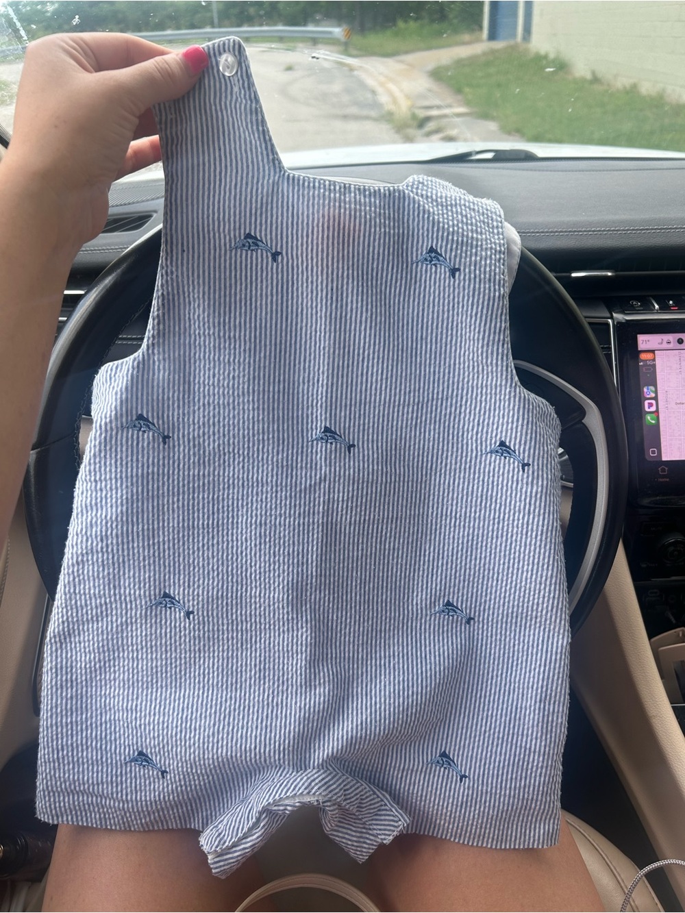 Striped Blue Embroidered Baby One-Piece Romper